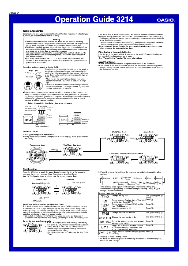 Page 1 de la notice Manuel utilisateur Casio W-S210HD-1AVEF