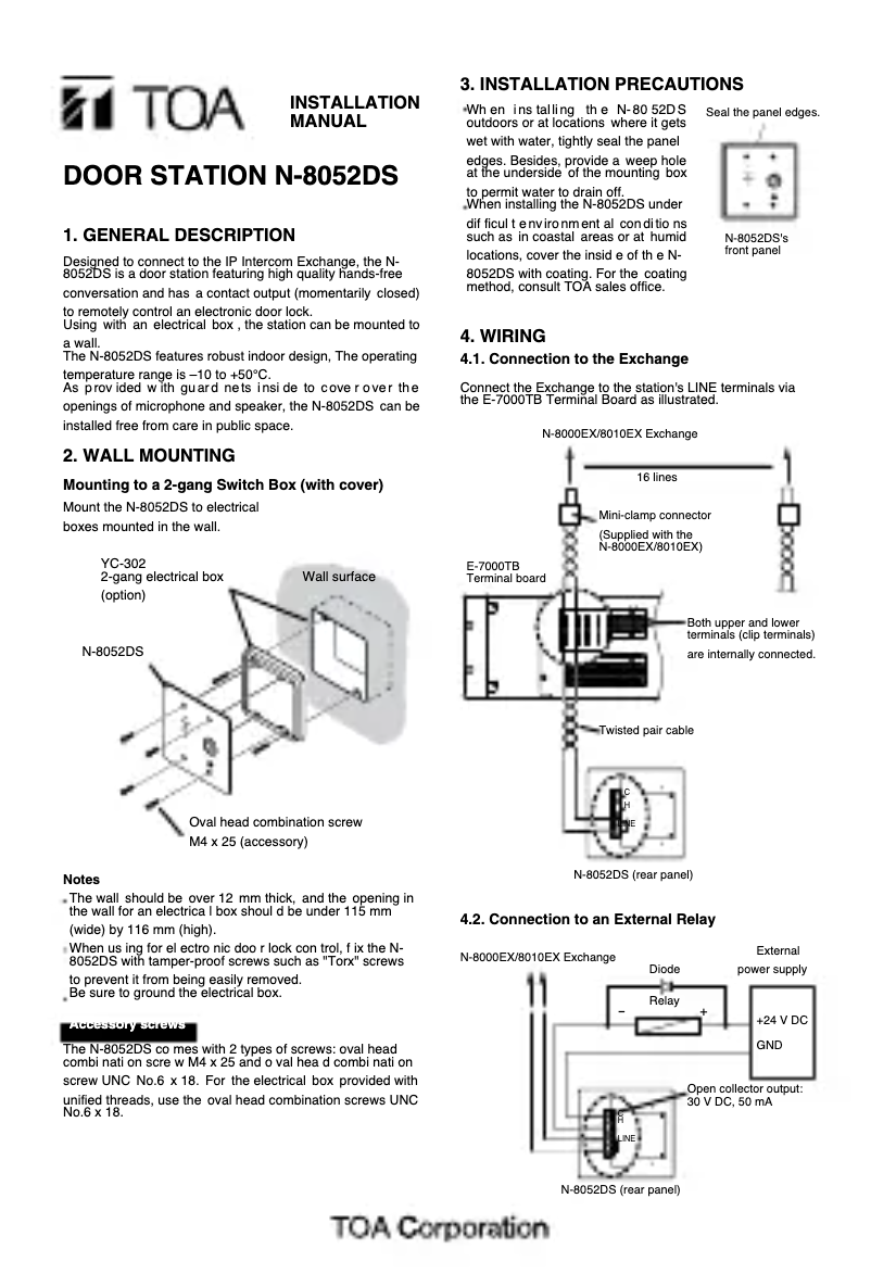 Page 1 de la notice Manuel utilisateur TOA N-8052DS