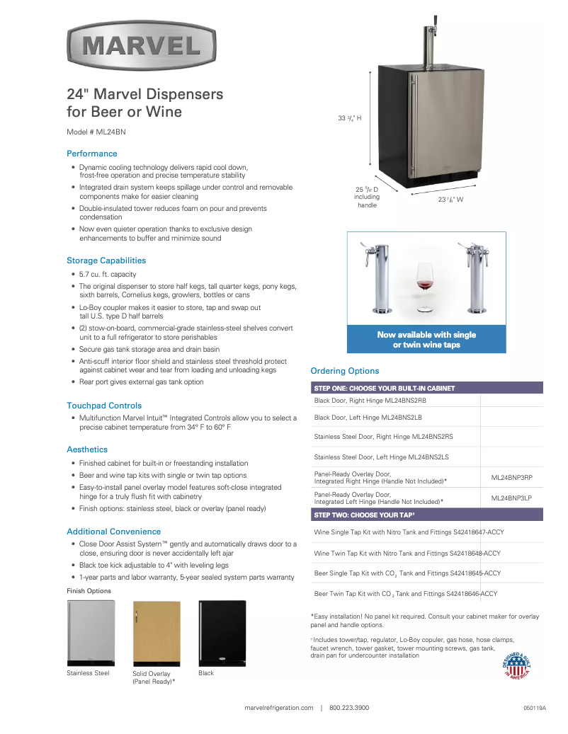 Página 1 del manual Ficha técnica Marvel ML24BNS2RS