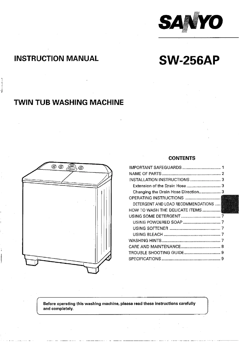Page 1 of the manual User Manual Sanyo SW-256AP