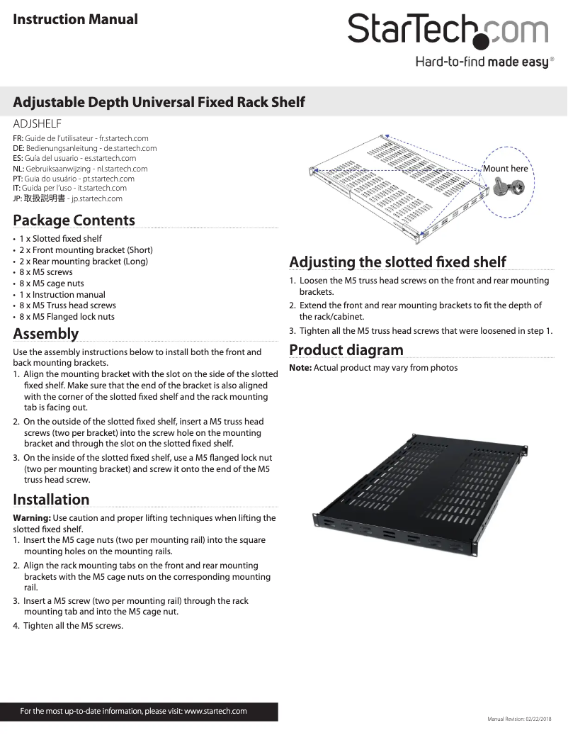 Page 1 de la notice Manuel utilisateur StarTech.com ADJSHELF