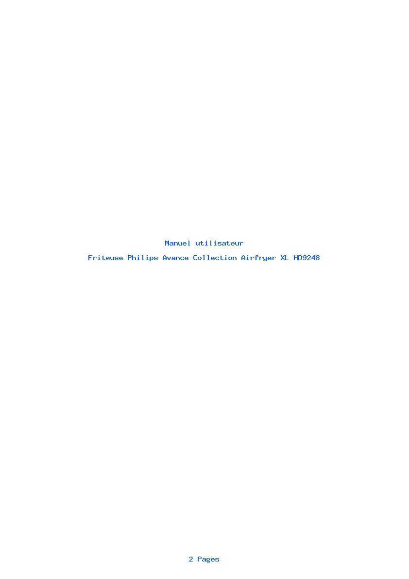 Page 1 de la notice Manuel utilisateur Philips Avance Collection Airfryer XL HD9248