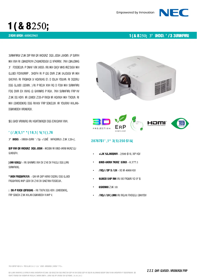 Page 1 de la notice Fiche technique NEC U250X