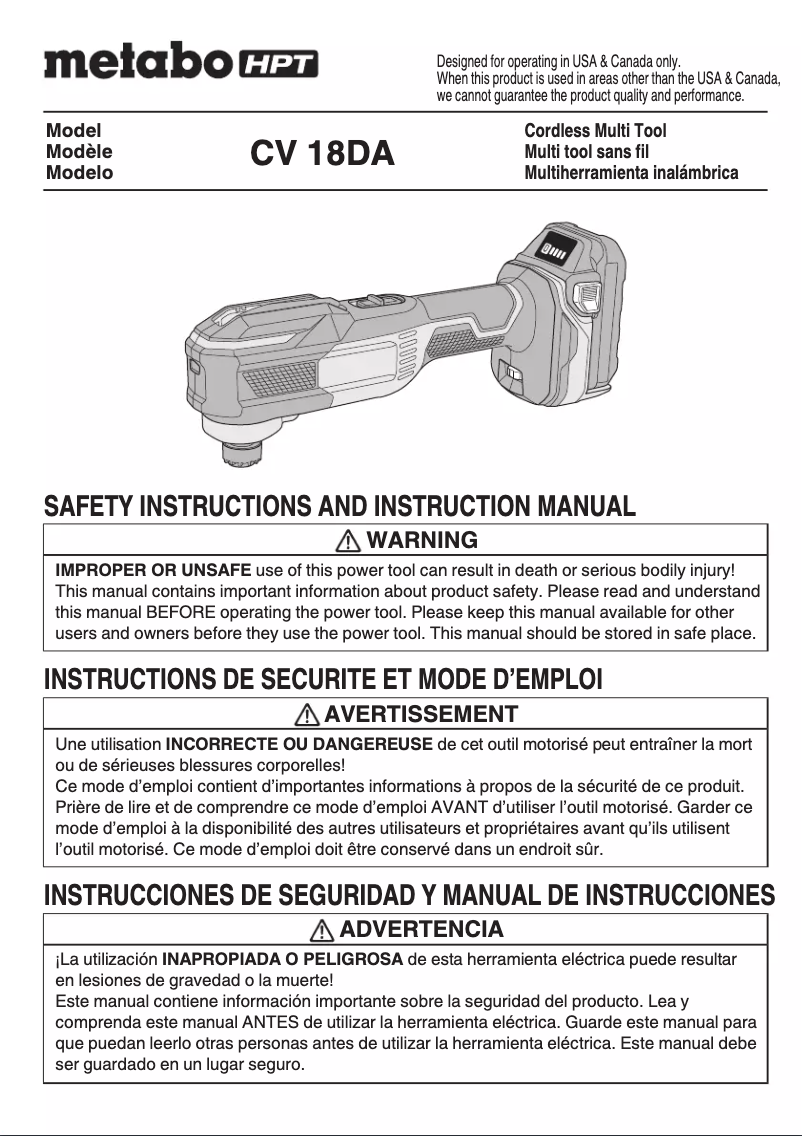 Page 1 de la notice Manuel utilisateur HiKOKI CV 18DA