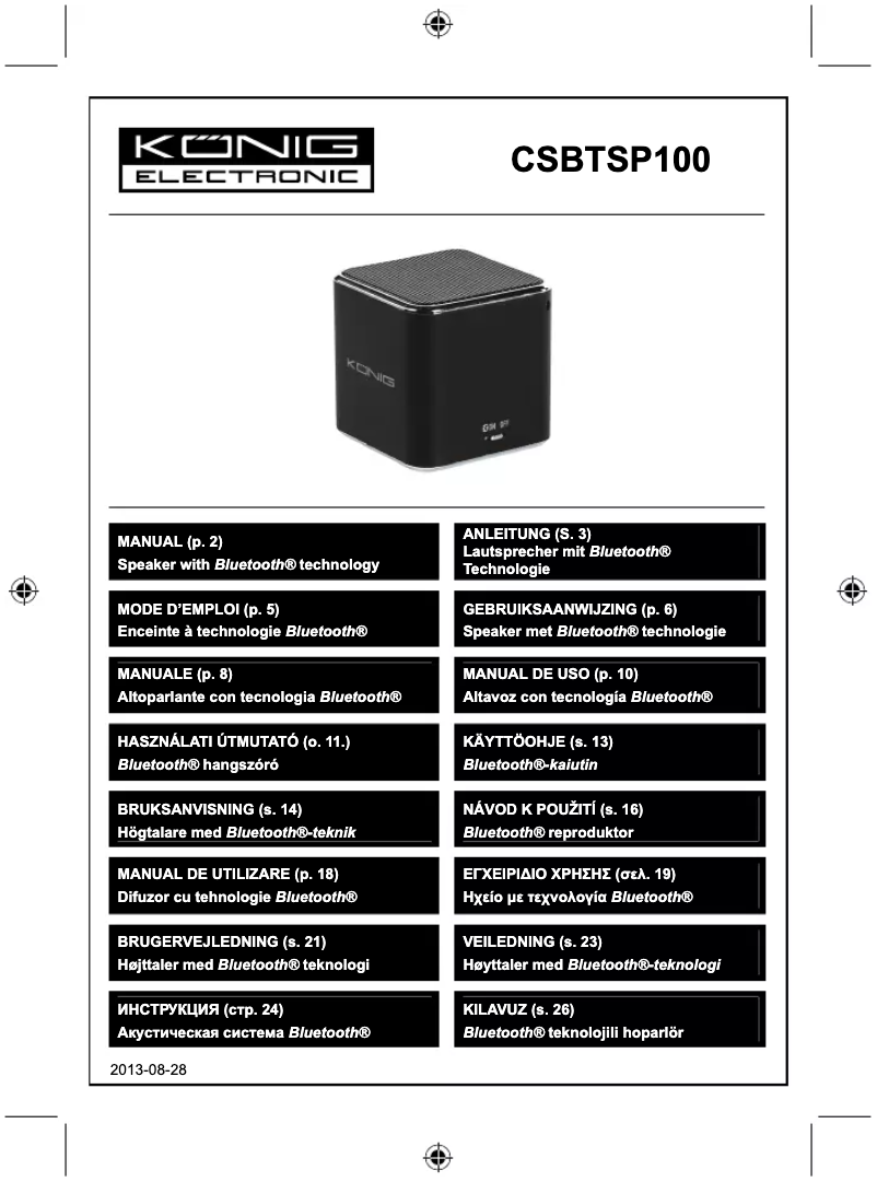 Page 1 de la notice Manuel utilisateur Konig CSBTSP100