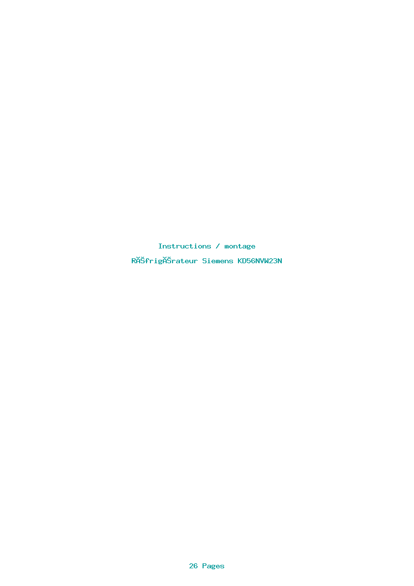 Page 1 de la notice Instructions / montage Siemens KD56NVW23N