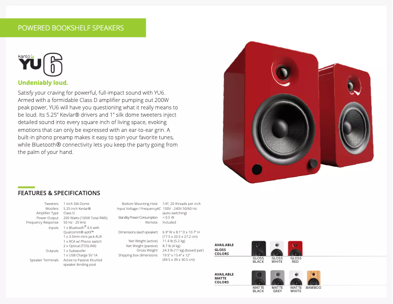 Page 1 of the manual Technical Sheet Kanto YU6