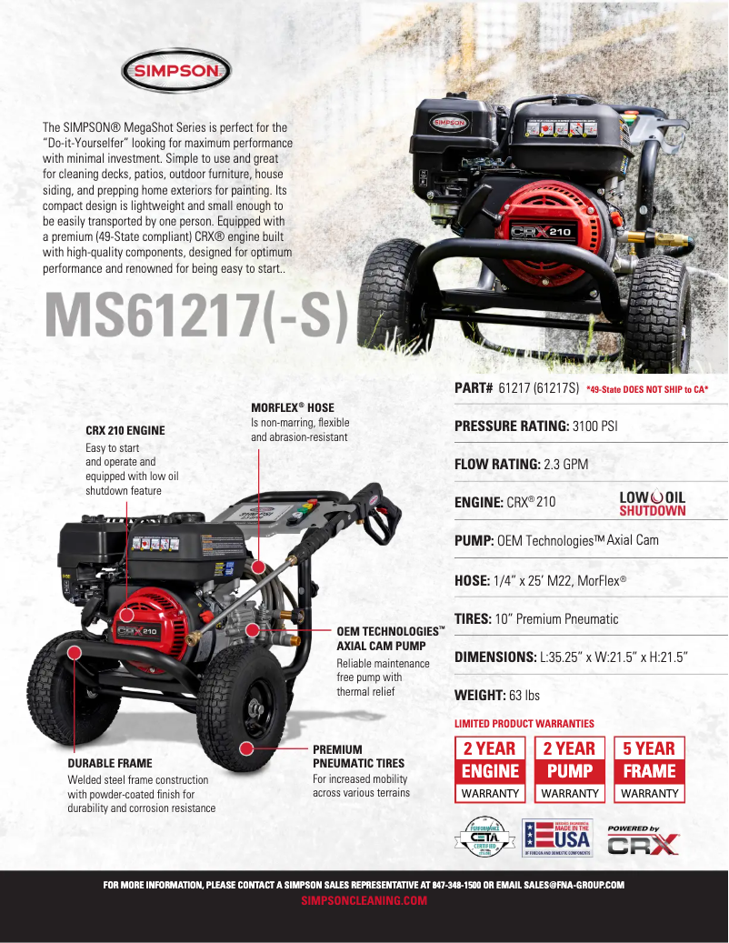 Página 1 del manual Ficha técnica Simpson Megashot MS61217-S