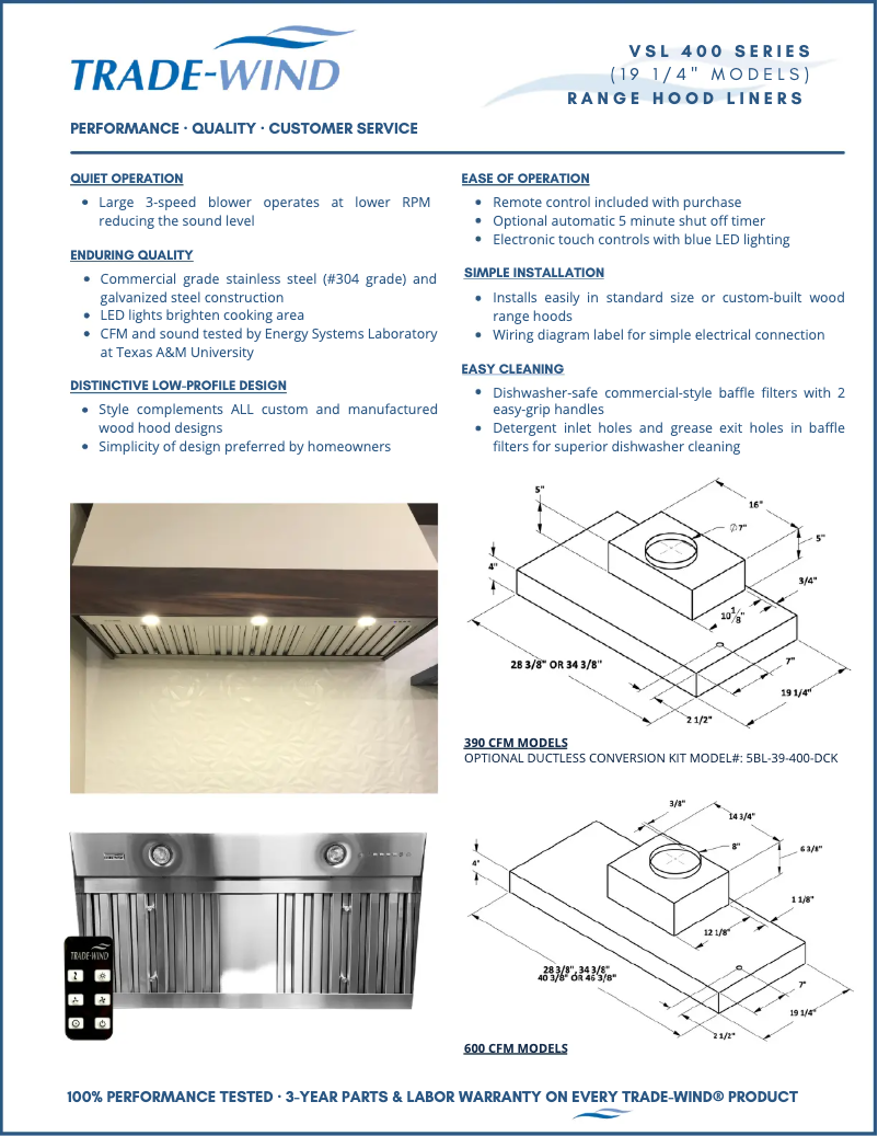Page 1 of the manual Technical Sheet Trade-Wind VSL4366RC