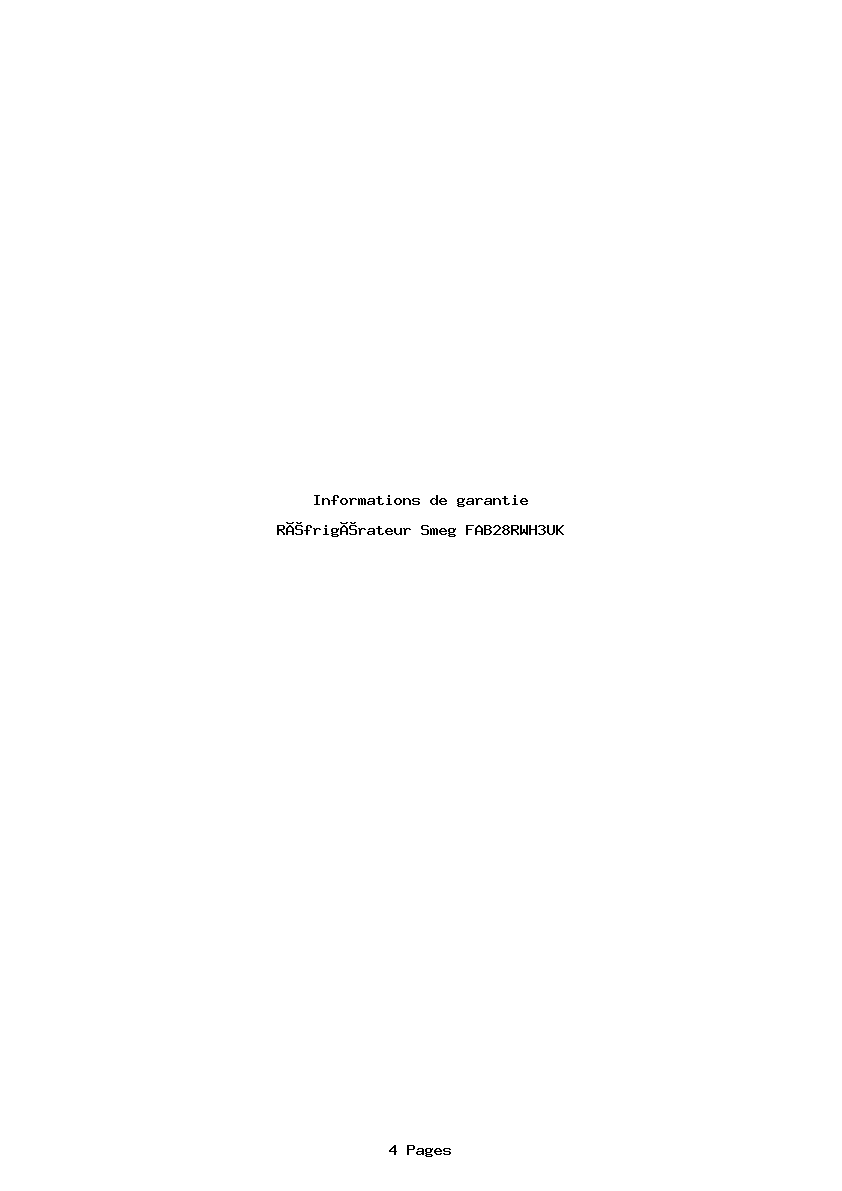 Page 1 de la notice Informations de garantie Smeg FAB28RWH3UK