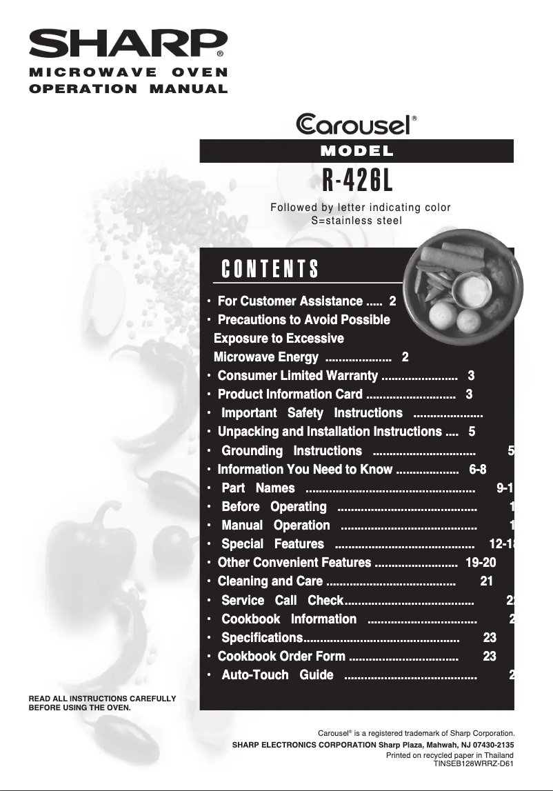 Página 1 del manual Manual de usuario Sharp R-426L