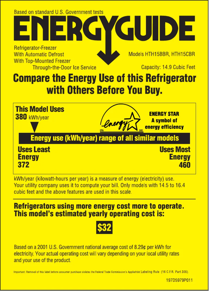 Page 1 de la notice Label énergétique Hotpoint HTH15BBRRCC
