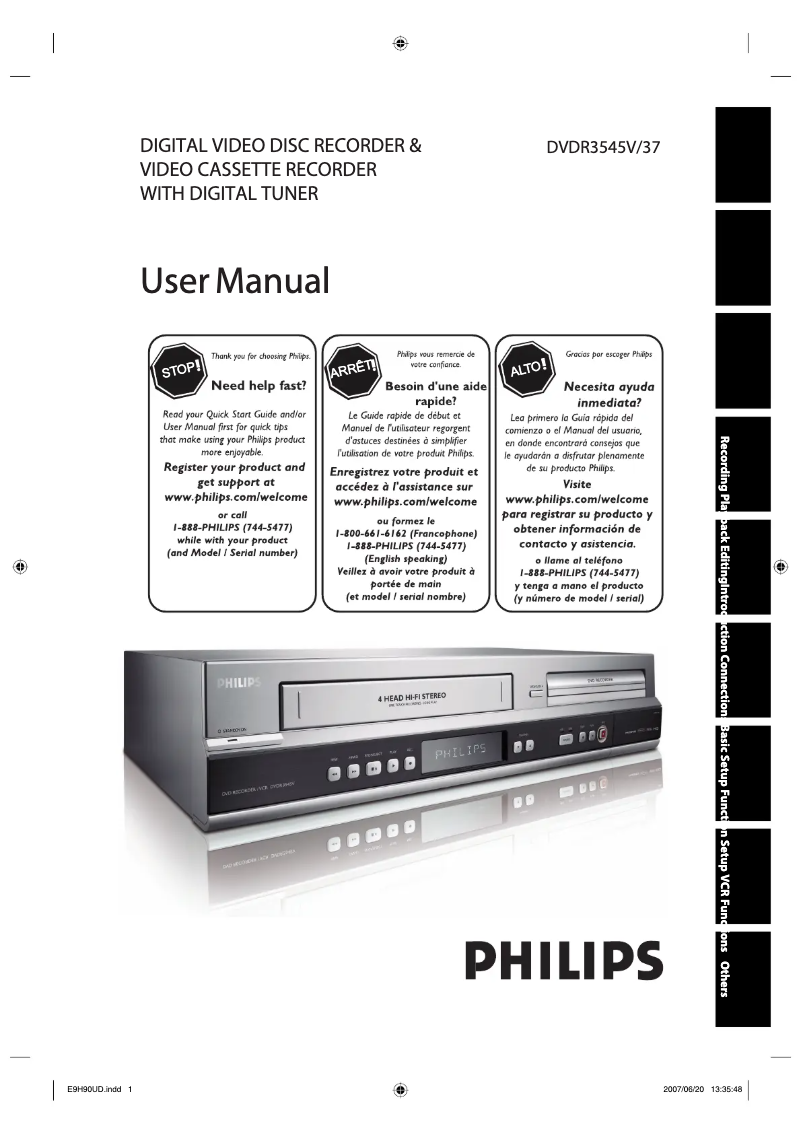 Page n°1 - Manuel utilisateur Philips DVDR3545V