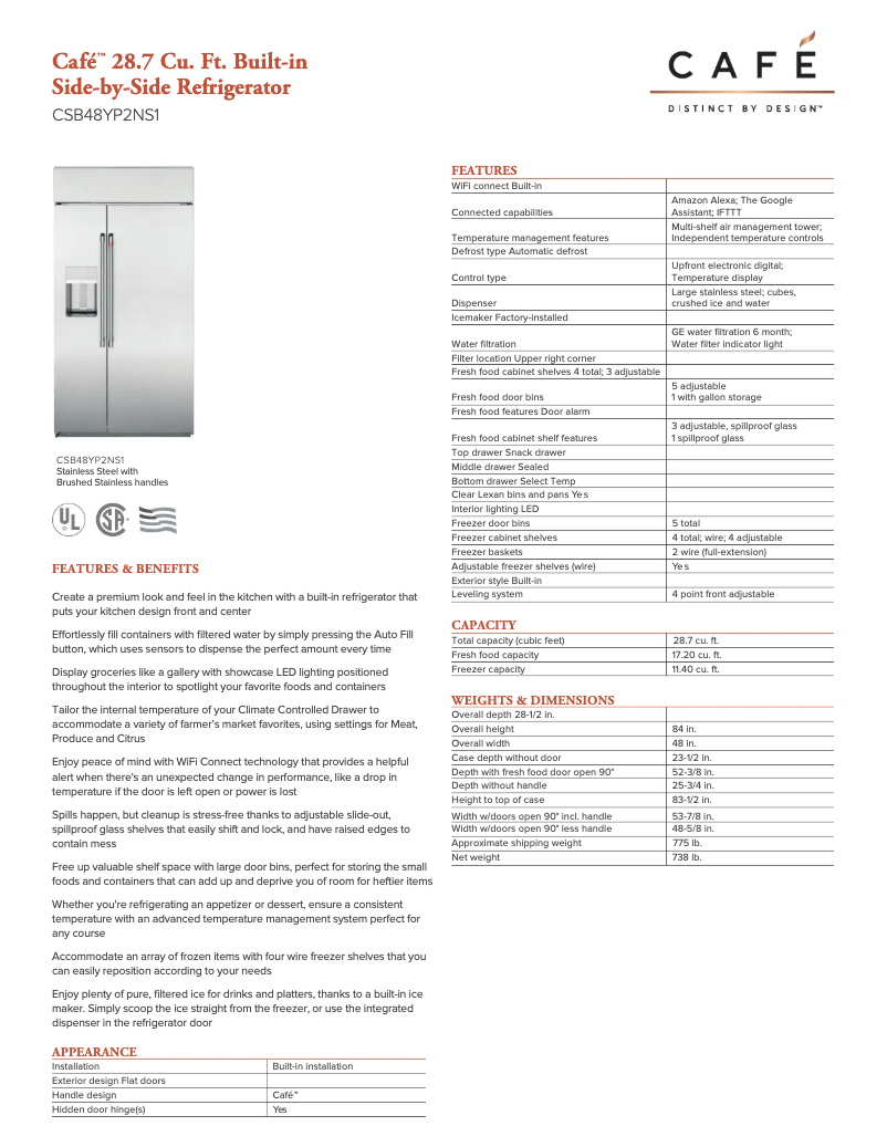 Page n°1 - Fiche technique GE CSB48YP2NS1
