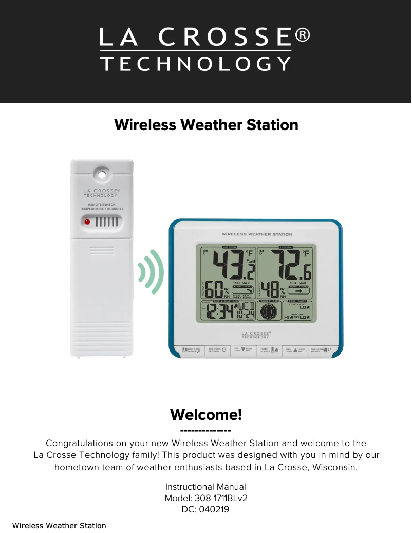 Page 1 of the manual User Manual La Crosse Technology 308-1711BLV2