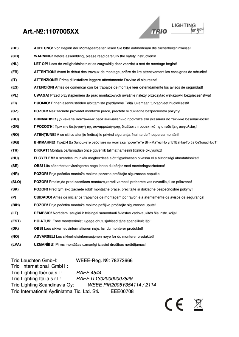 Page 1 de la notice Manuel utilisateur Trio Lighting Traditio 110700561