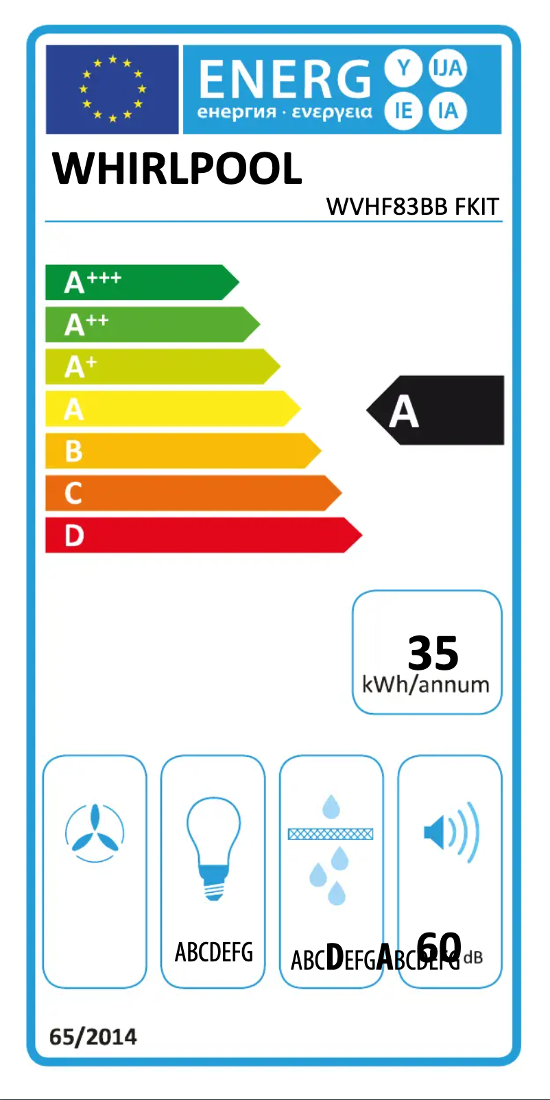 Page 1 de la notice Label énergétique Whirlpool WVHF83BB FKIT