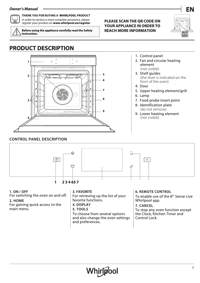 Página 1 del manual Manual de uso y mantenimiento Whirlpool W11 OM1 4MS2 P