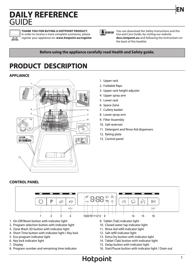 Page 1 of the manual User Manual Hotpoint HSFO 3T223 W UK
