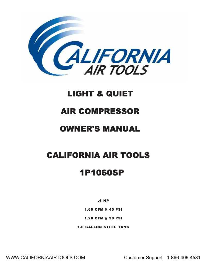 Page 1 of the manual User Manual California Air Tools 1P1060SP