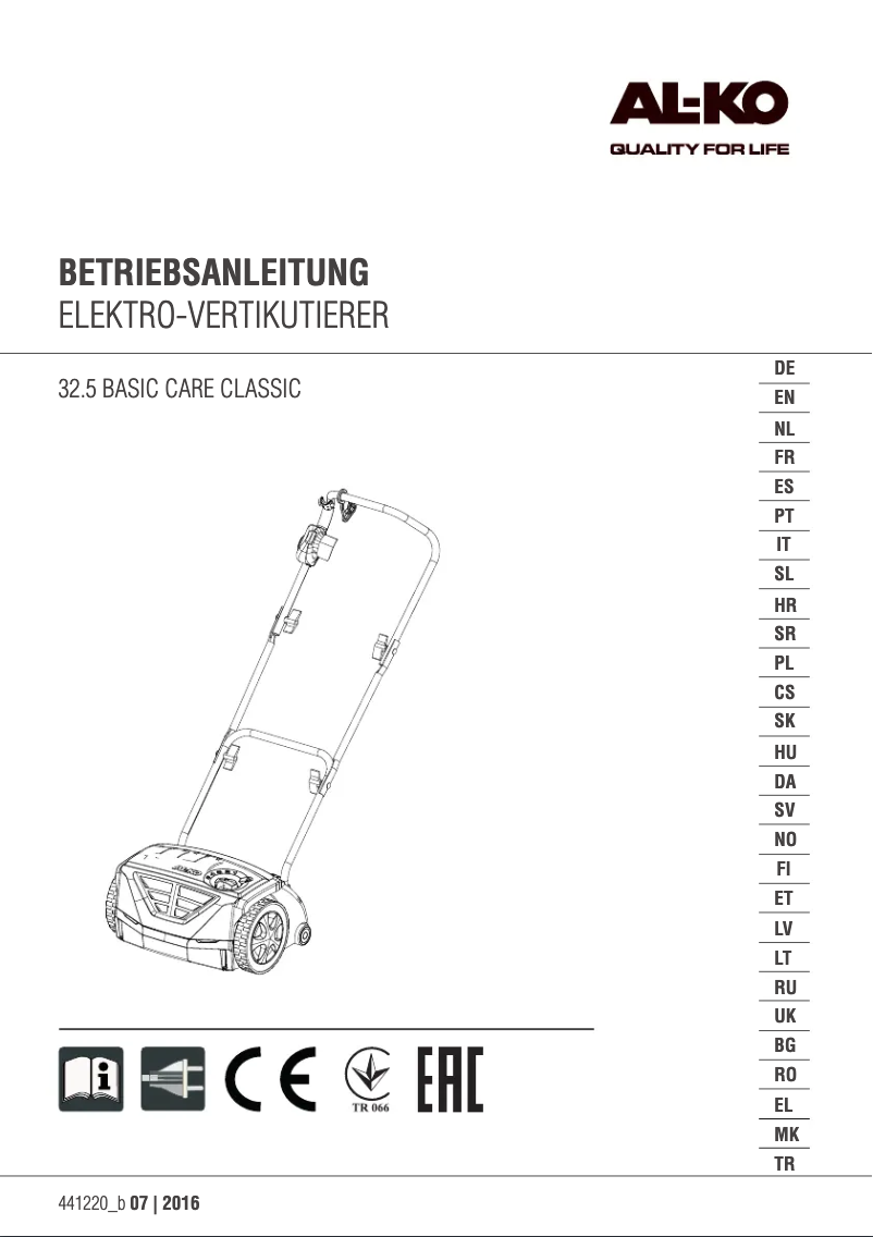 Page 1 de la notice Manuel utilisateur AL-KO 32.5 Basic Care Classic