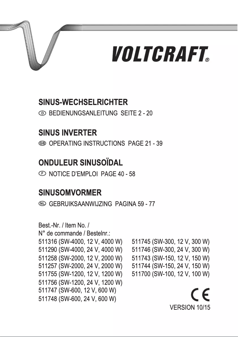 Page 1 de la notice Manuel utilisateur Voltcraft SW-300