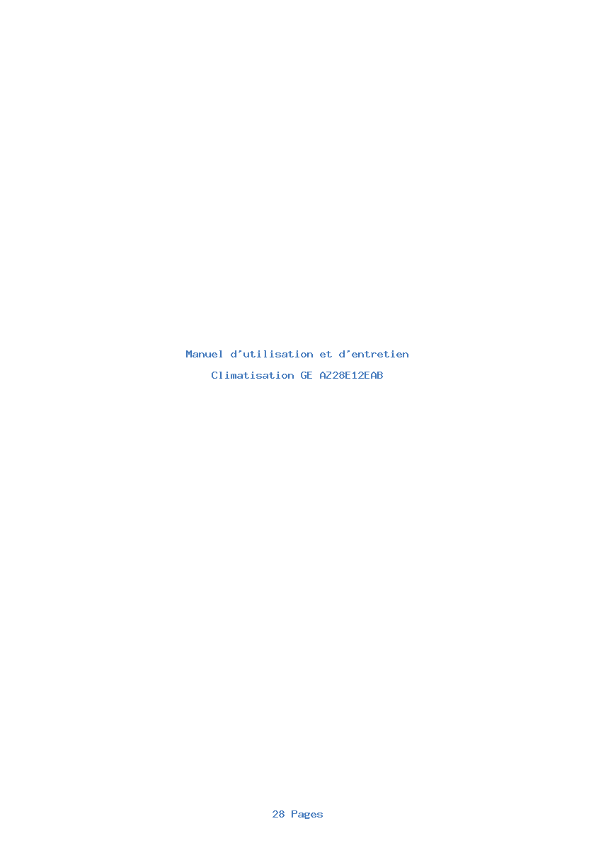 Page 1 de la notice Manuel d'utilisation et d'entretien GE AZ28E12EAB