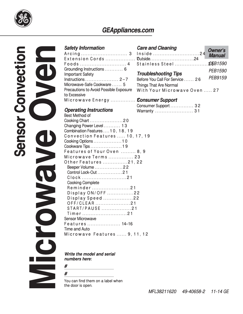 Page 1 of the manual Use and Maintenance Manual GE PEB1590DMBB