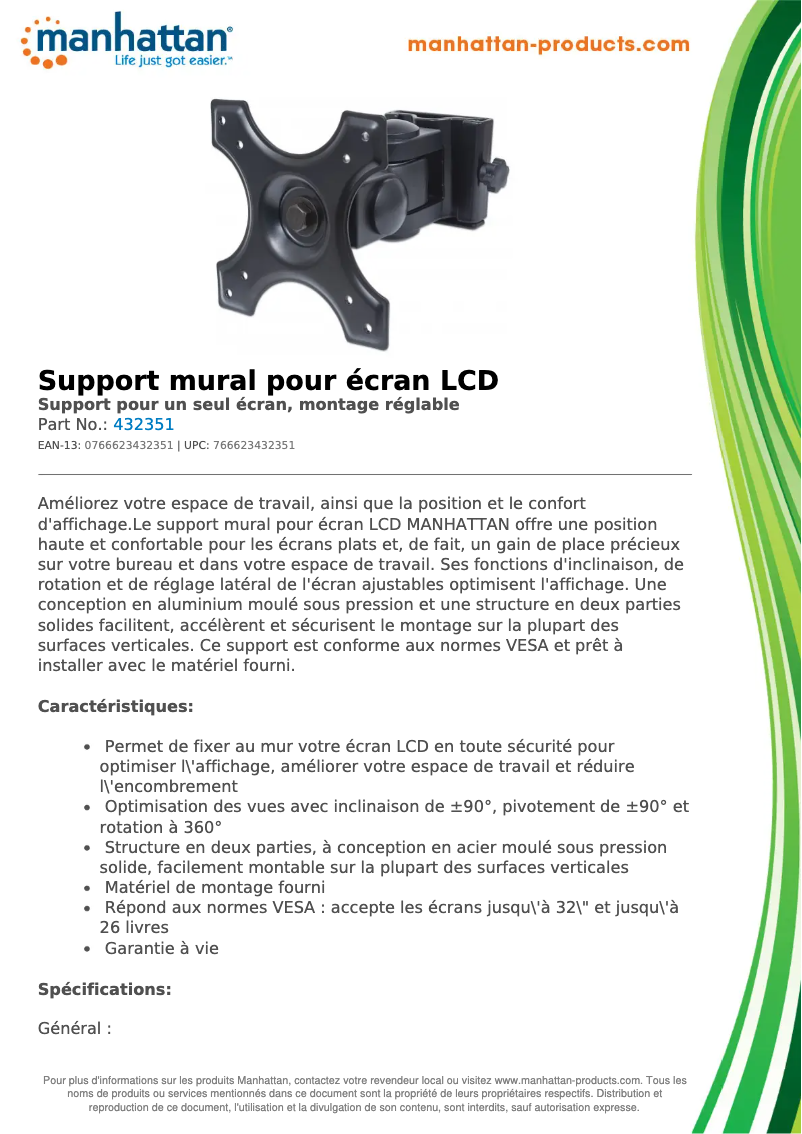 Page 1 de la notice Fiche technique Manhattan 432351