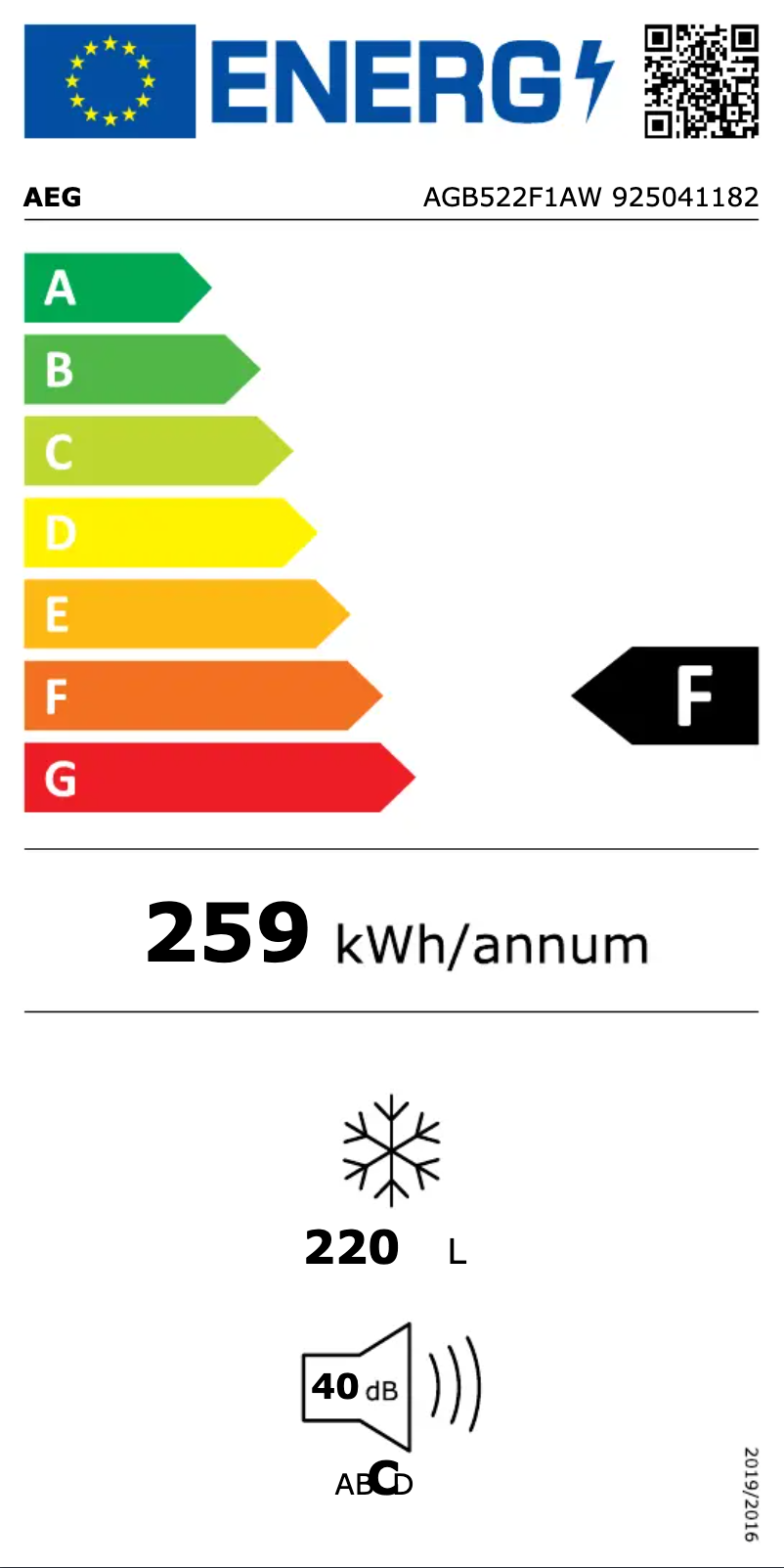 Page 1 de la notice Label énergétique AEG AGB522F1AW