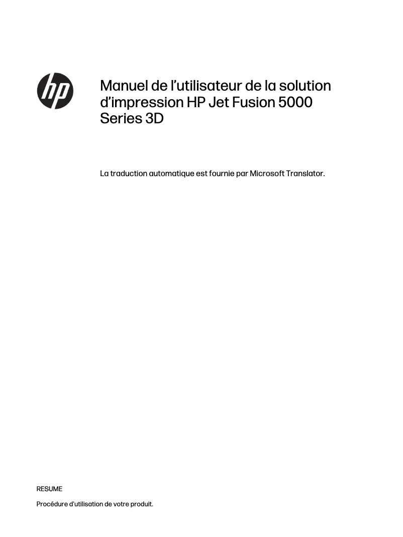 Page n°1 - Manuel utilisateur HP Jet Fusion 5000