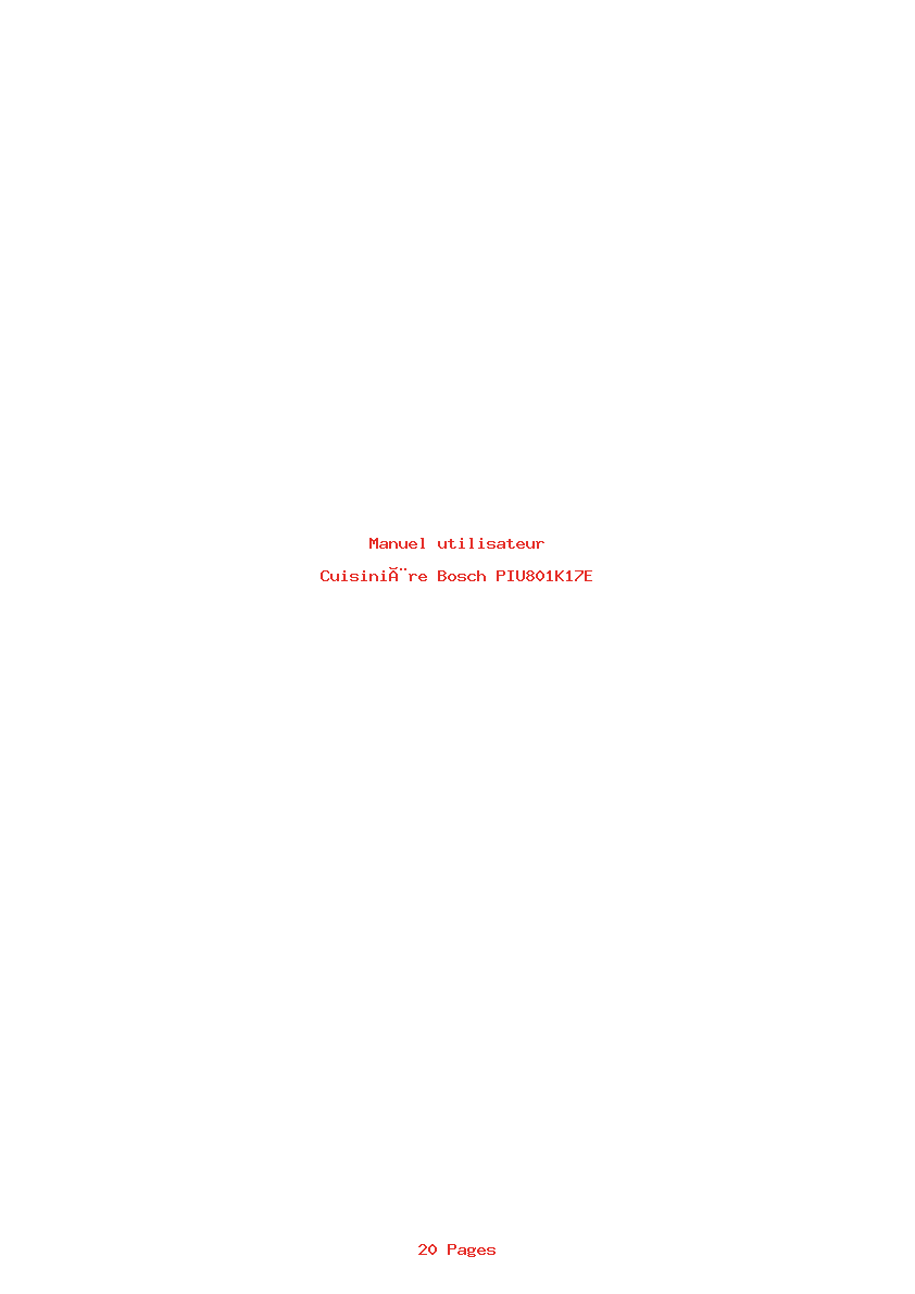 Page 1 de la notice Manuel utilisateur Bosch PIU801K17E