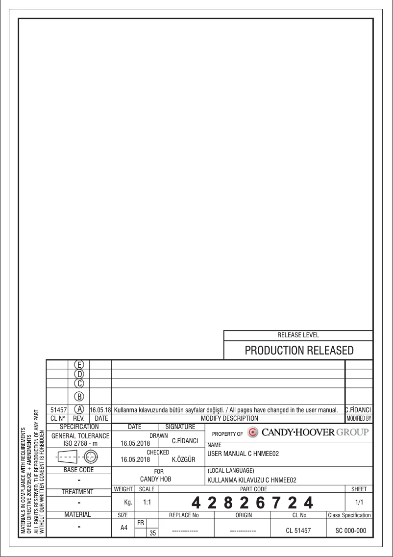 Page 1 of the manual User Manual Candy FCP642X
