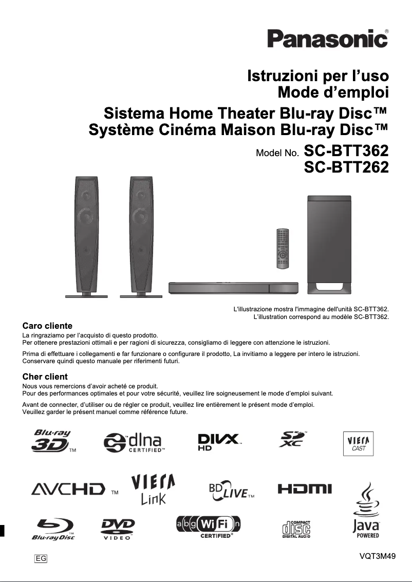 Page 1 de la notice Manuel utilisateur Panasonic SC-BTT262