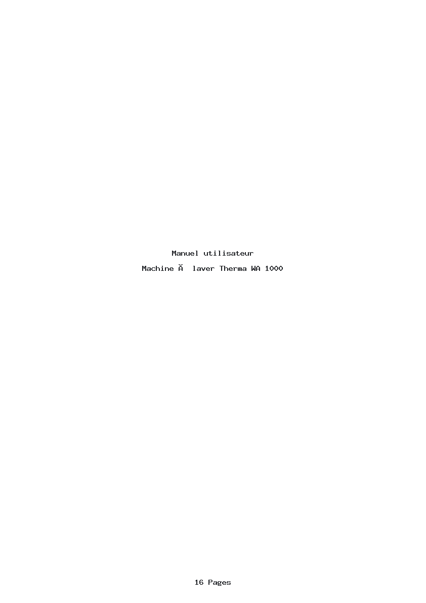 Page 1 de la notice Manuel utilisateur Therma WA 1000