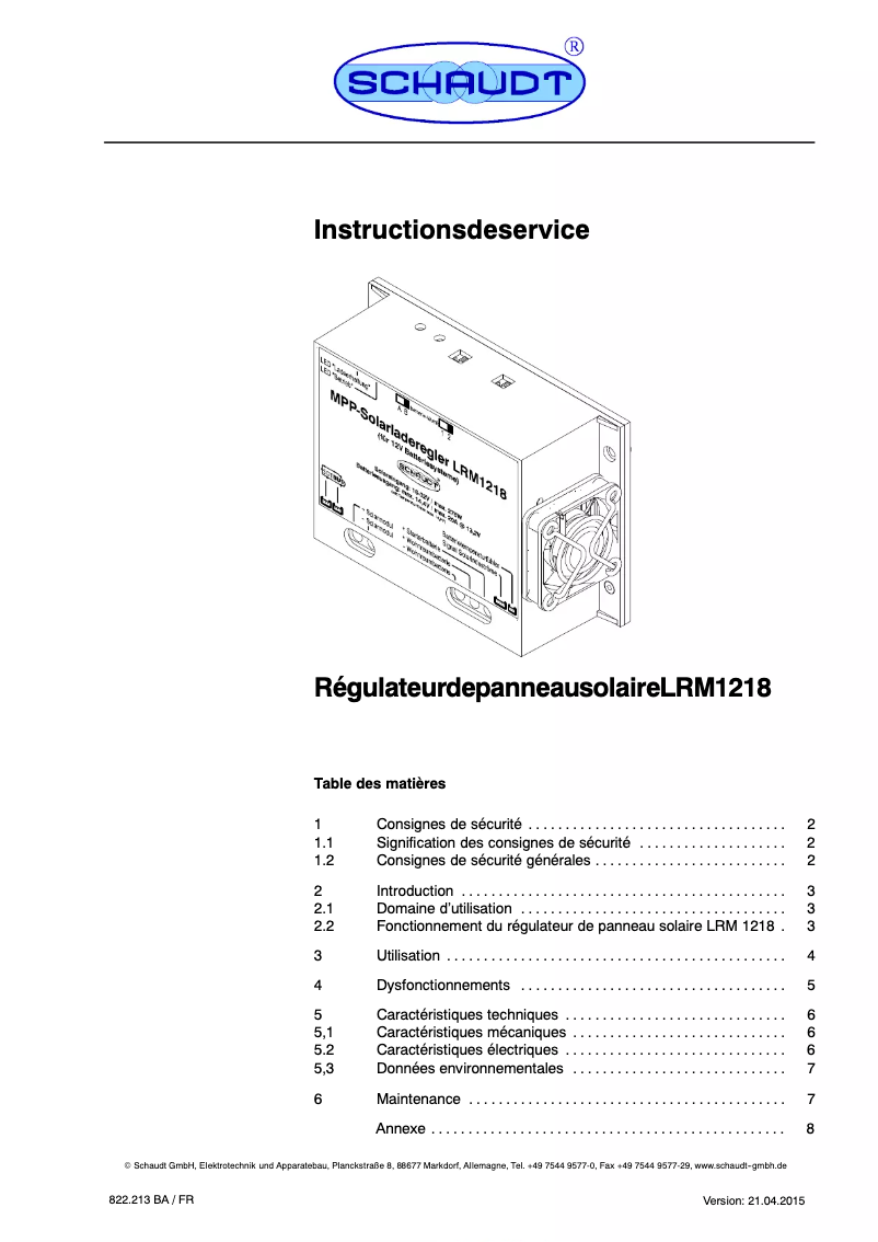Página 1 del manual Manual de usuario Schaudt LRM 1218