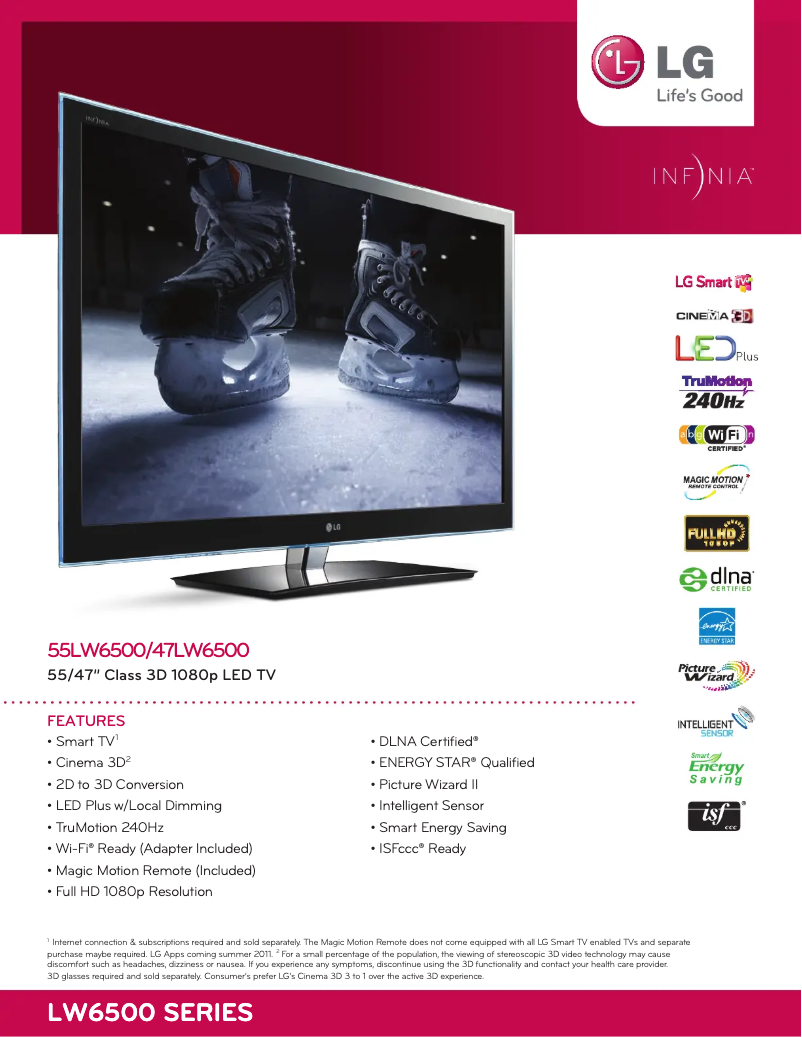 Page 1 de la notice Fiche technique LG 55LW6500