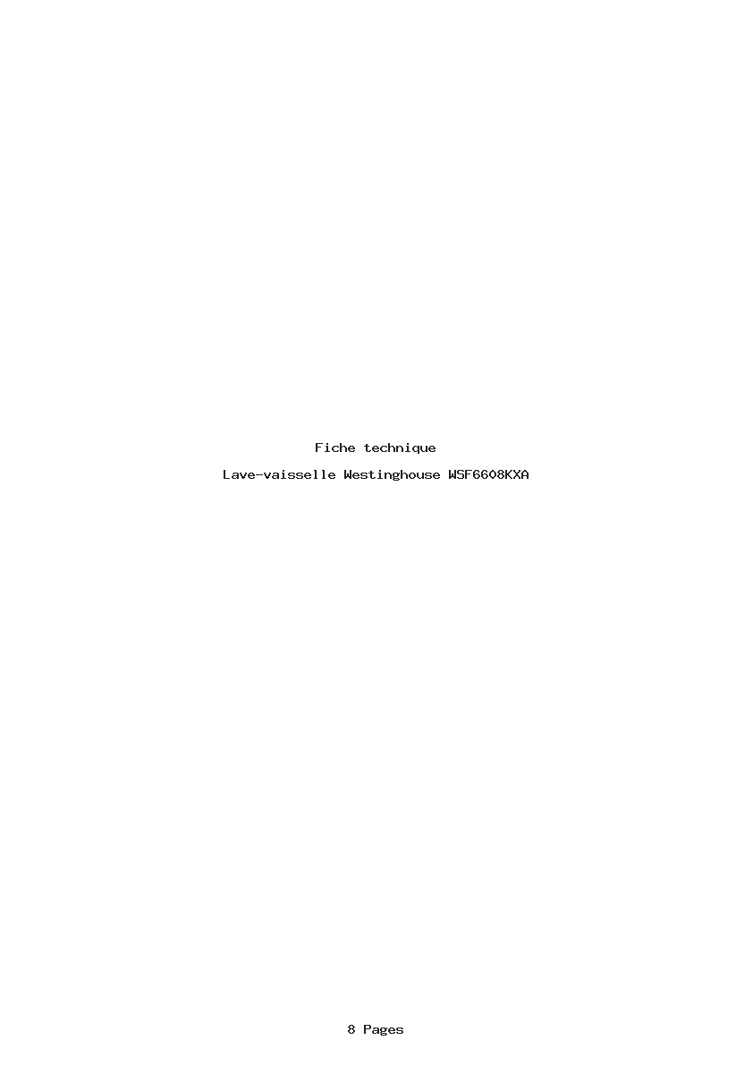 Page 1 de la notice Fiche technique Westinghouse WSF6608KXA