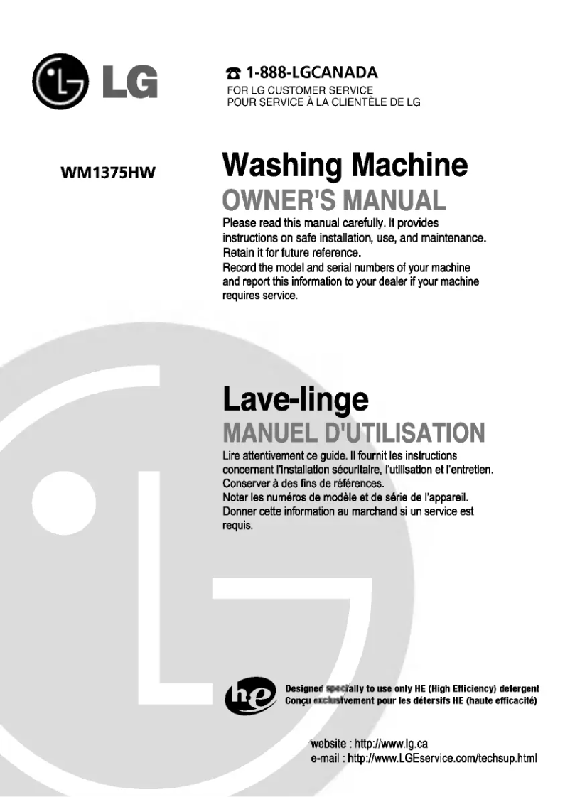 Page 1 de la notice Manuel utilisateur LG WD-13380FB