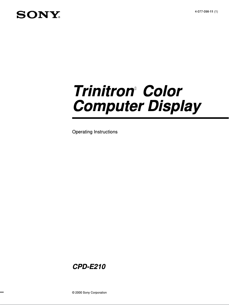 Page 1 de la notice Manuel utilisateur Sony CPD-E210