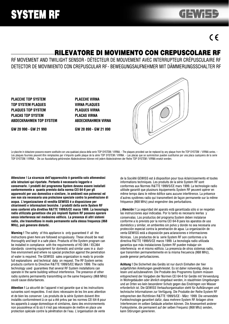 Página 1 del manual Manual de usuario Gewiss GW20890