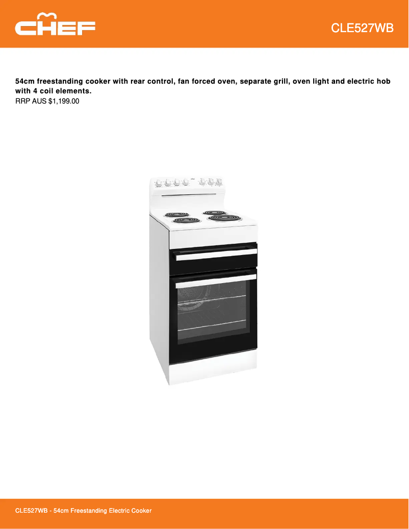 Page 1 de la notice Fiche technique Chef CLE527WB