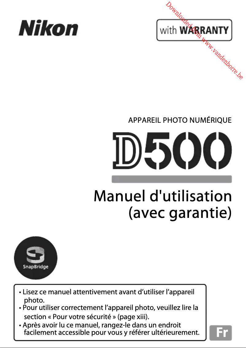 Page 1 de la notice Manuel utilisateur Nikon D500