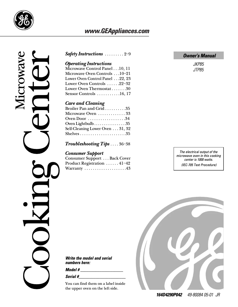 Page n°1 - Manuel d'utilisation et d'entretien GE JKP85BDBB