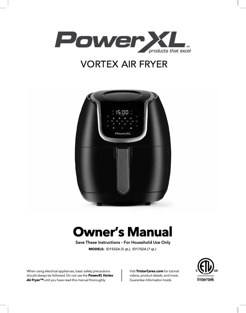 Page 1 de la notice Manuel utilisateur PowerXL Vortex Air Fryer ID1702A