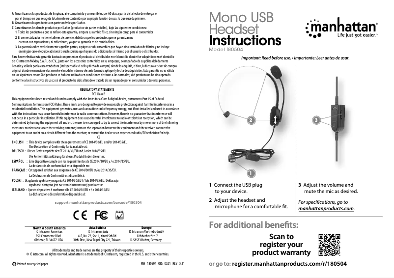 Page 1 de la notice Manuel utilisateur Manhattan 180504