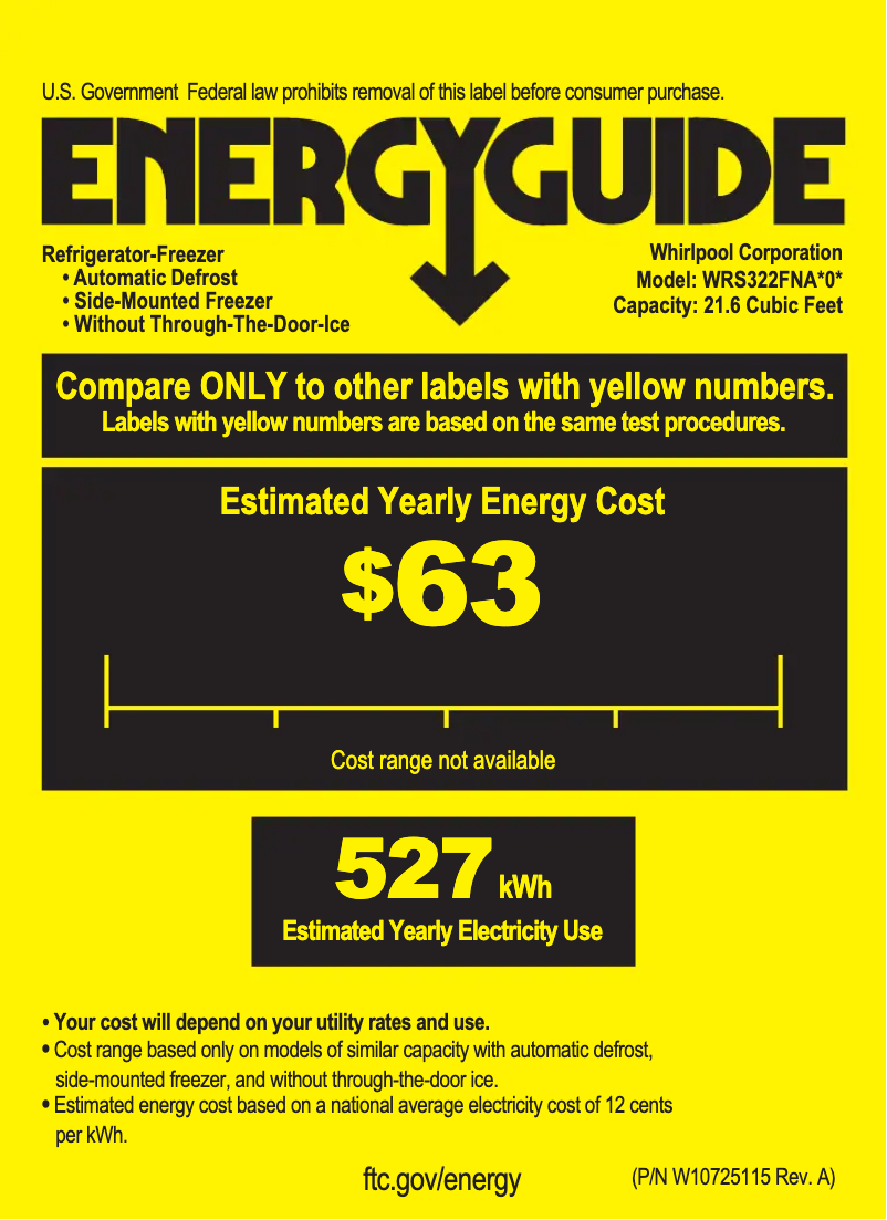 Página 1 del manual Etiqueta energética Whirlpool WRS312SNHM