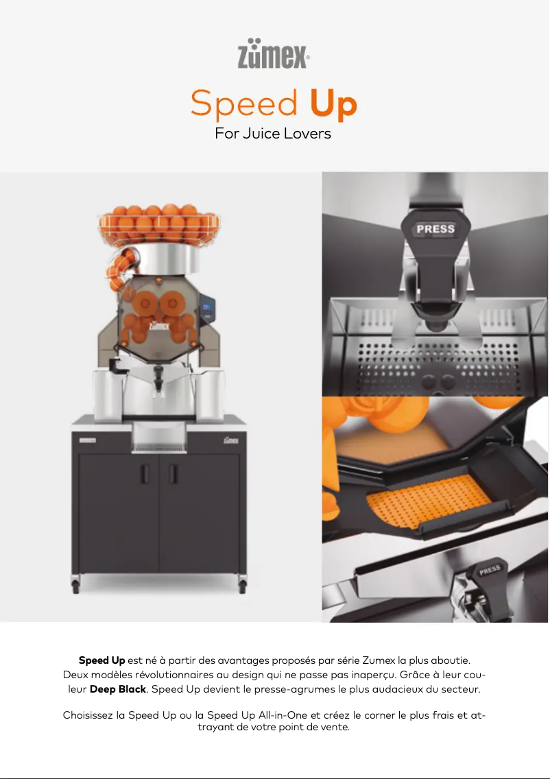 Page 1 de la notice Fiche technique Zumex Speed up