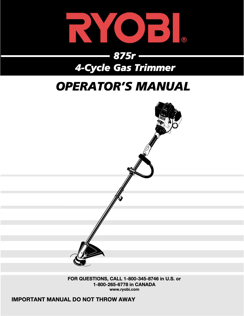 Page 1 of the manual User Manual RYOBI 875R