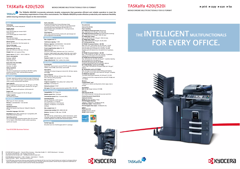 Page 1 de la notice Brochure Kyocera TASKalfa 420i